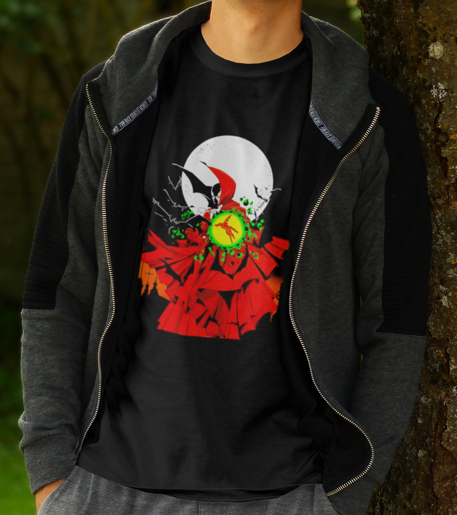 Graveyard Shift Whitegold Industries Spawn Halloween 2026 Full Red Moon T-Shirt