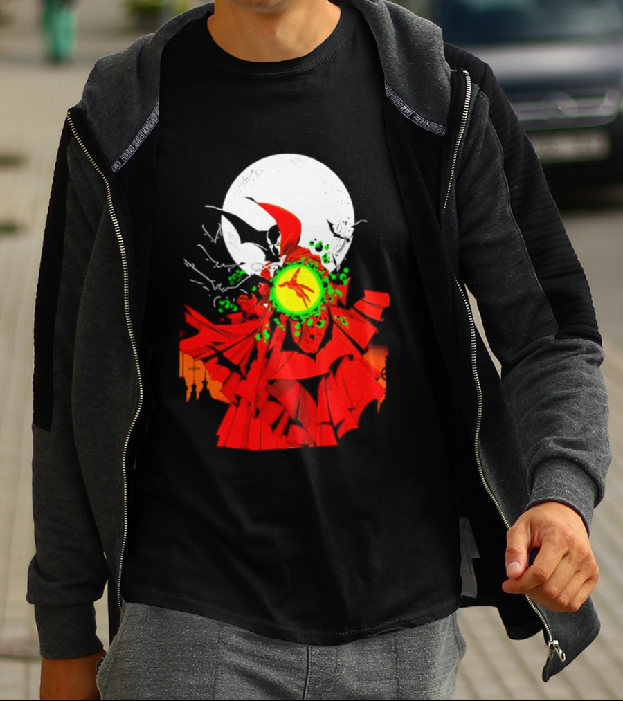 Graveyard Shift Whitegold Industries Spawn Halloween 2026 Full Red Moon T-Shirt