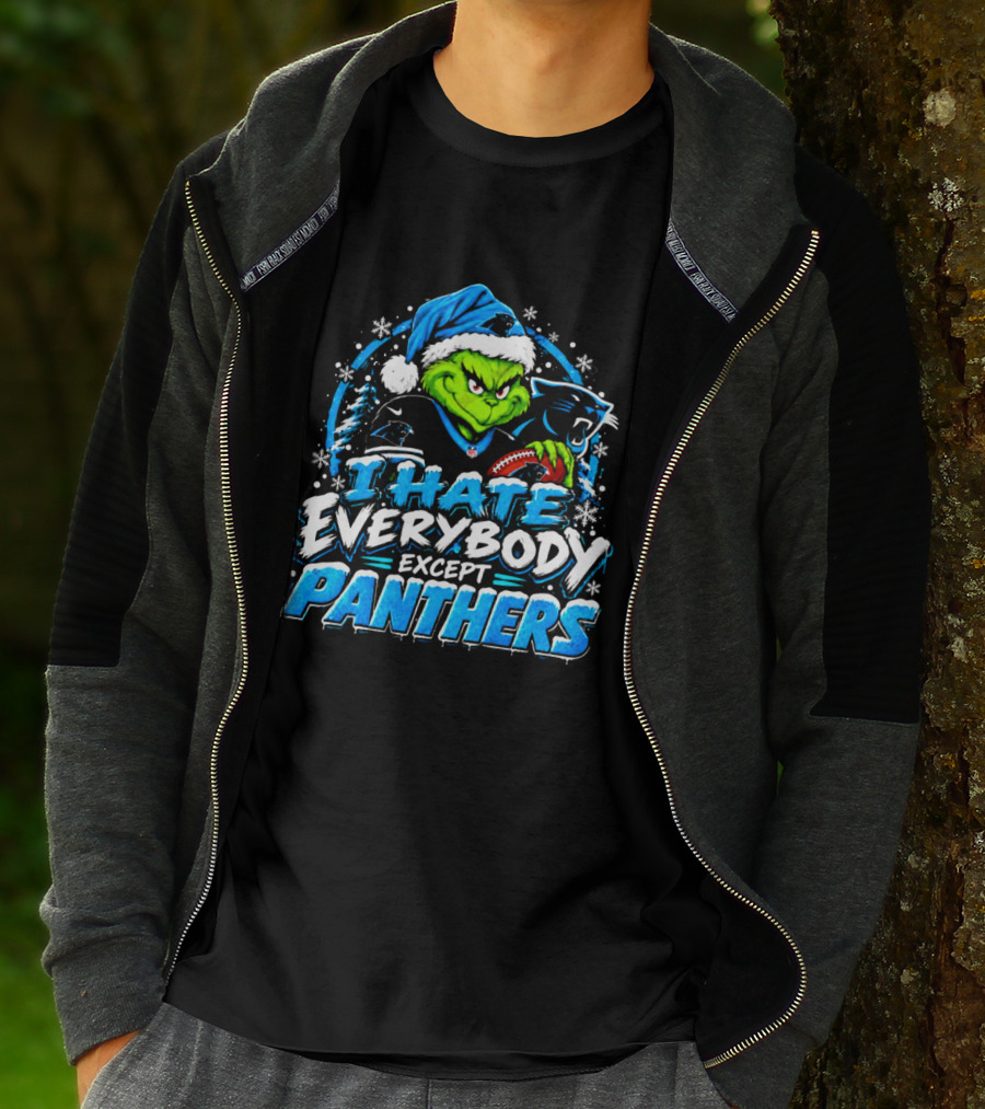 Carolina Panthers Grinch I Hate Everybody Except Panthers Fans Christmas Holiday T-Shirt