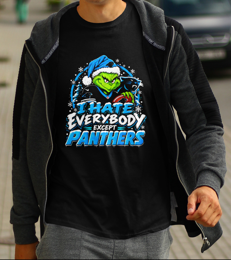 Carolina Panthers Grinch I Hate Everybody Except Panthers Fans Christmas Holiday T-Shirt