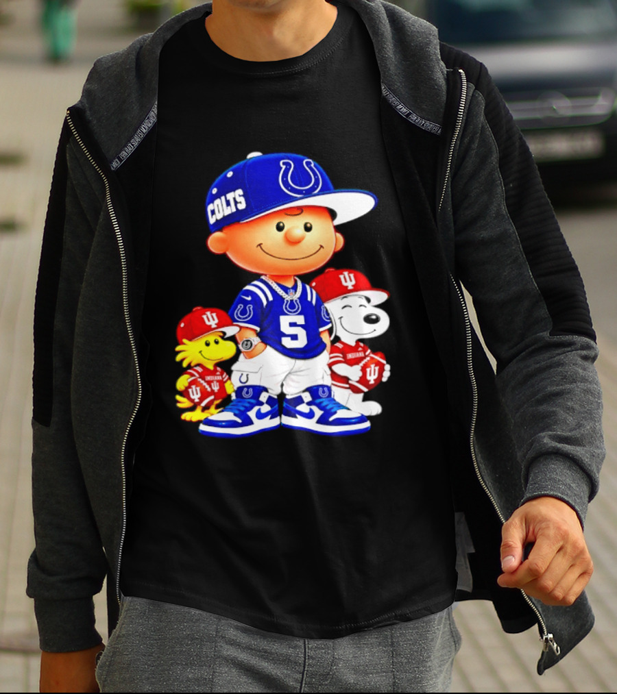 Charlie Brown And Snoopy Indianapolis Colts Indiana Hoosiers Football Team Merchandise T-Shirt