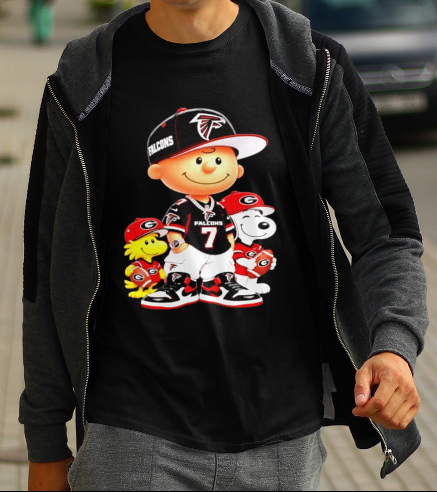 Charlie Brown Snoopy Woodstock Atlanta Falcons Georgia Bulldogs Football Fan Gear T-Shirt