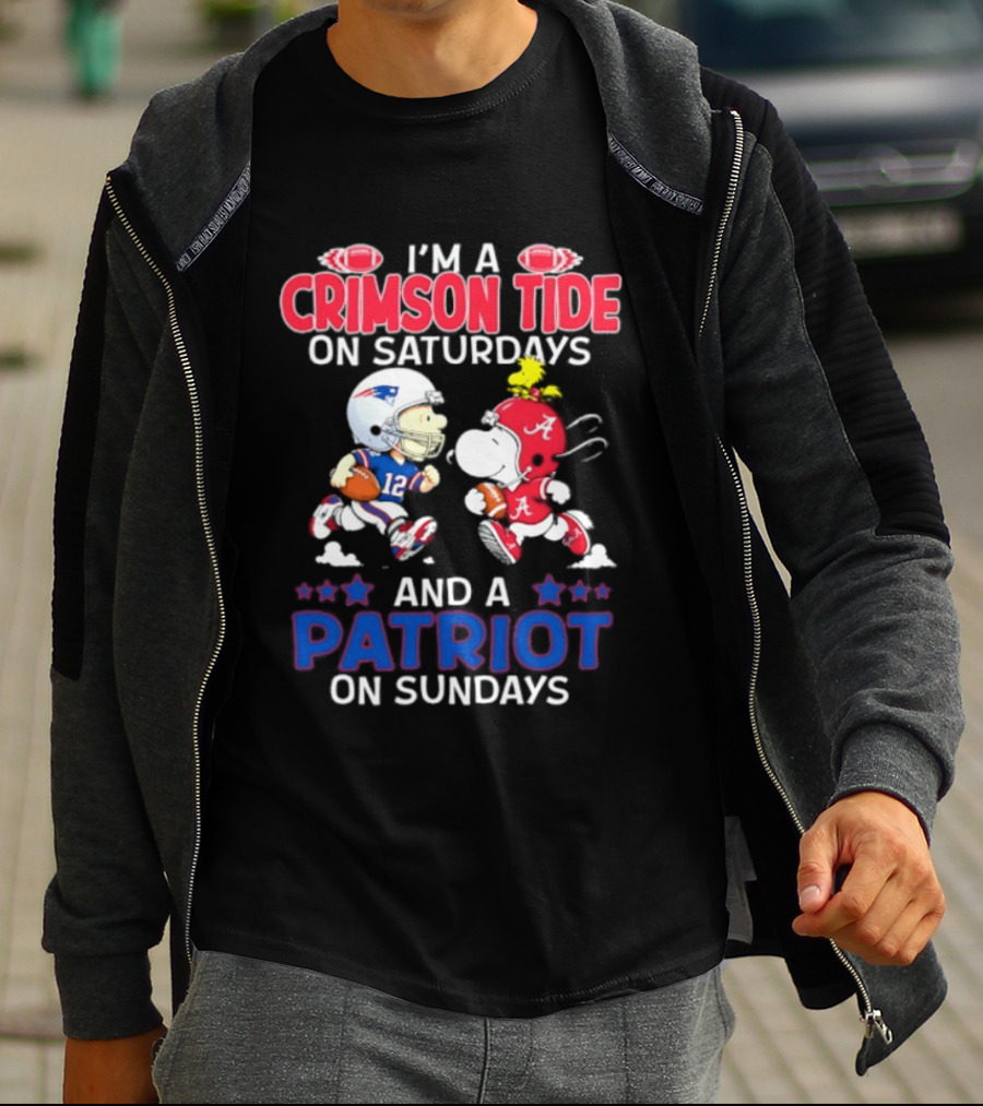 I'm A Crimson Tide On Saturdays And A Patriot On Sundays Football Peanuts T-Shirt