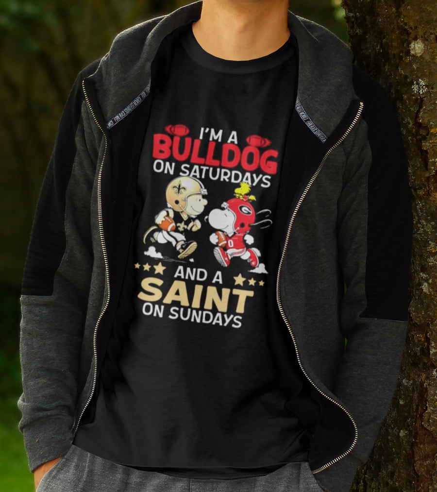 I'm A Bulldog On Saturdays And A Saint On Sundays Football Peanuts T-Shirt