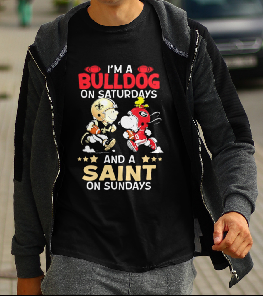 I'm A Bulldog On Saturdays And A Saint On Sundays Football Peanuts T-Shirt