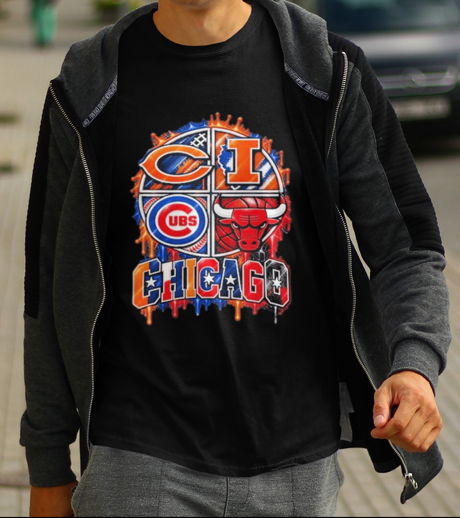 Chicago Sports Bears Fighting Illini Cubs Bulls City Pride T-Shirt