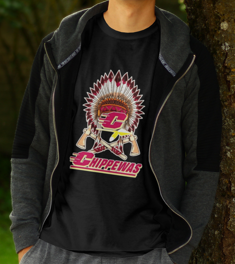 Chippewas Native American Headdress And Tomahawks Central Michigan Chippewas T-Shirt
