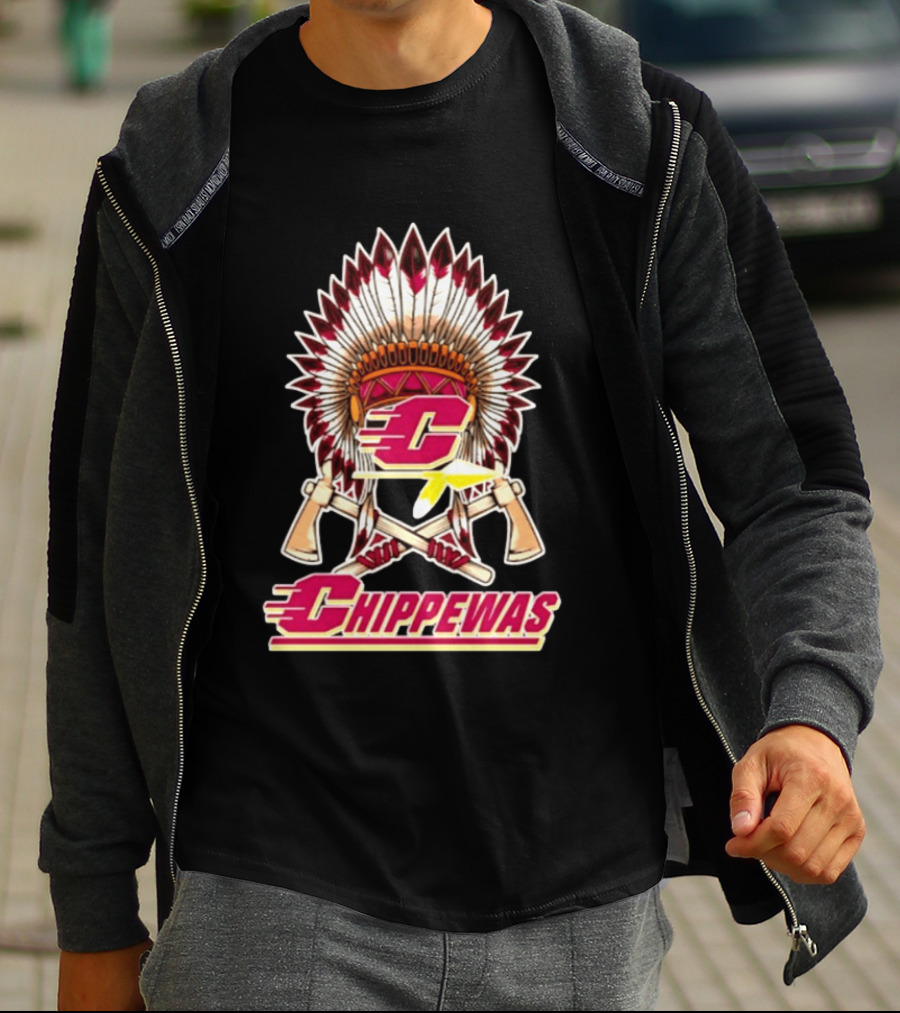 Chippewas Native American Headdress And Tomahawks Central Michigan Chippewas T-Shirt