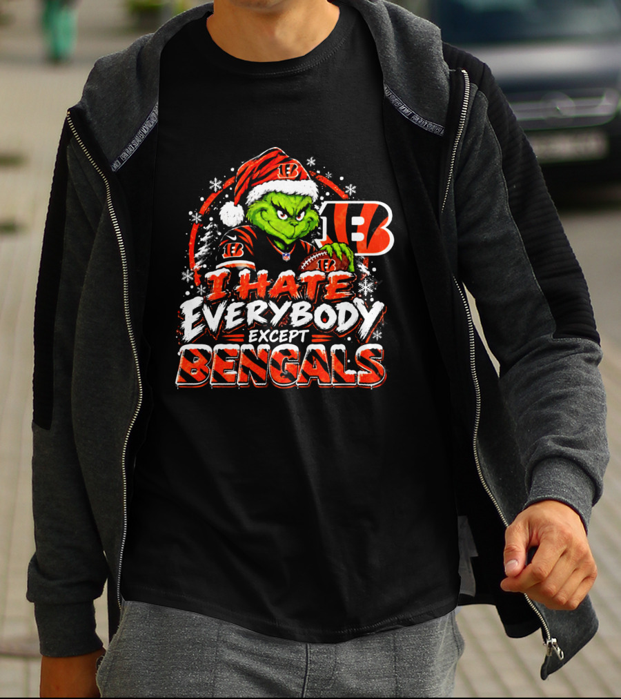 Cincinnati Bengals Grinch I Hate Everybody Except Bengals Christmas Holiday Bengals Fans T-Shirt