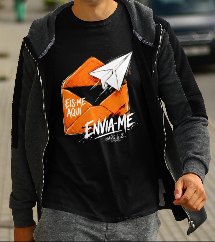 Eis Me Aqui Envia Me Isaias 6 8 Christian Envelope Paper Airplane T-Shirt