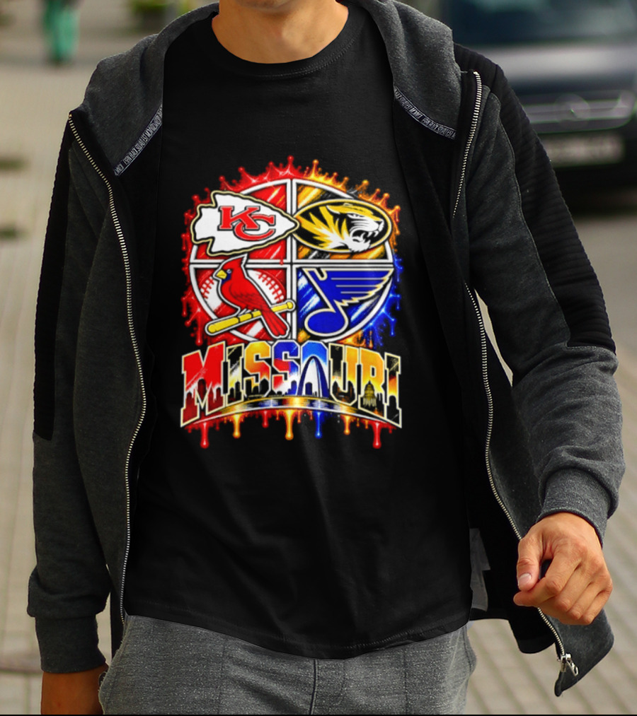 Missouri Kansas City Chiefs Mizzou Tigers St Louis Cardinals Blues Skyline T-Shirt