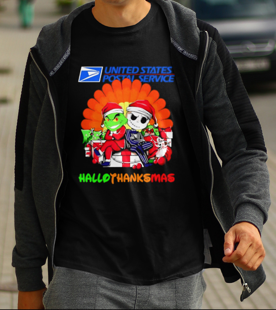 United States Postal Service Grinch Jack Skellington Hallothanksmas 2026 T-Shirt