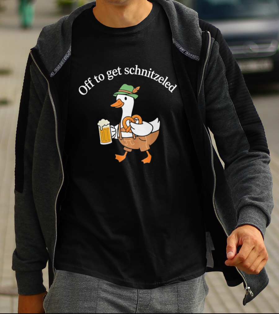 Off To Get Schnitzeled Duck In Lederhosen With Beer And Pretzel T-Shirt