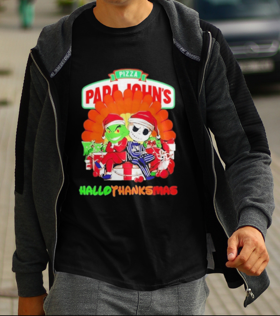 Papa John's Pizza Grinch Jack Skellington Hallothanksmas 2026 T-Shirt