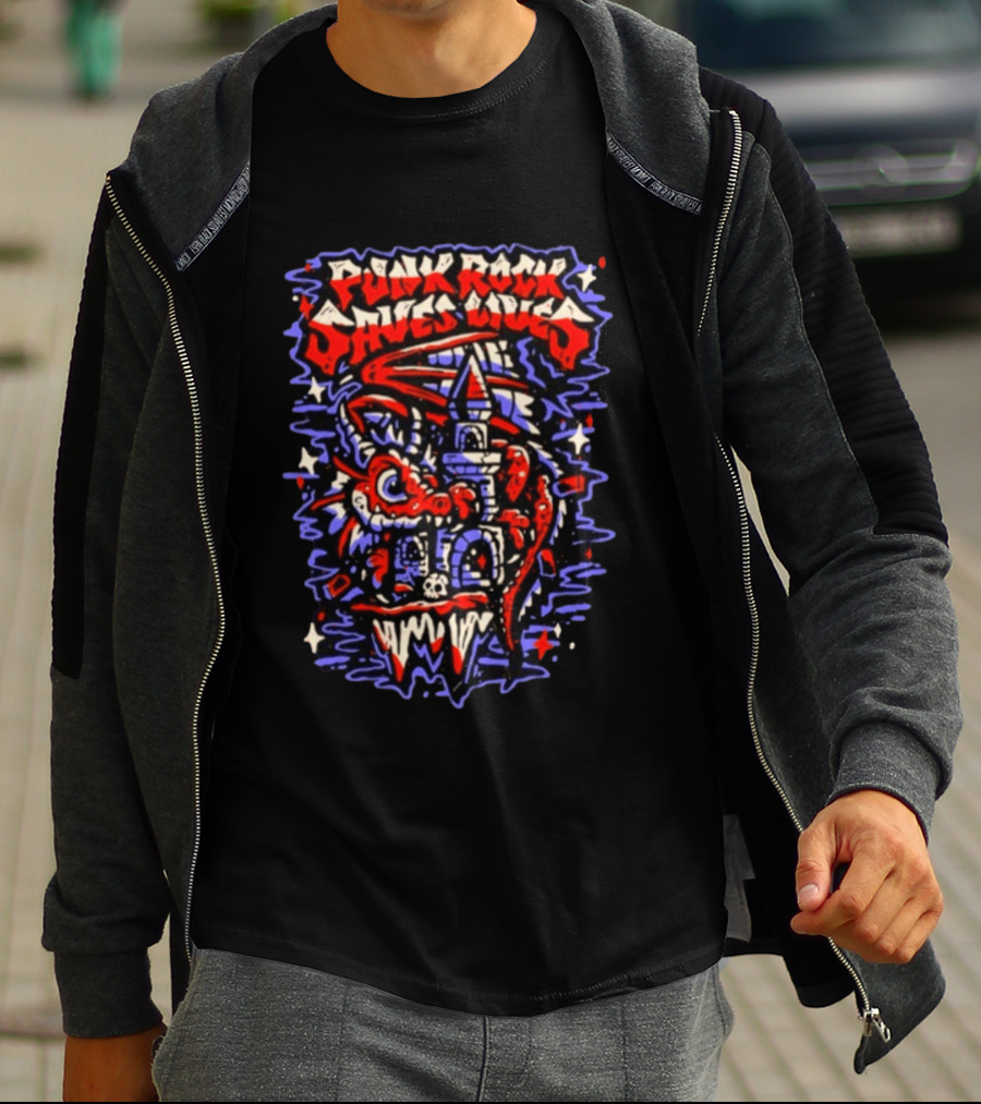 Punk Rock Saves Lives Dragon Castle Fantasy T-Shirt