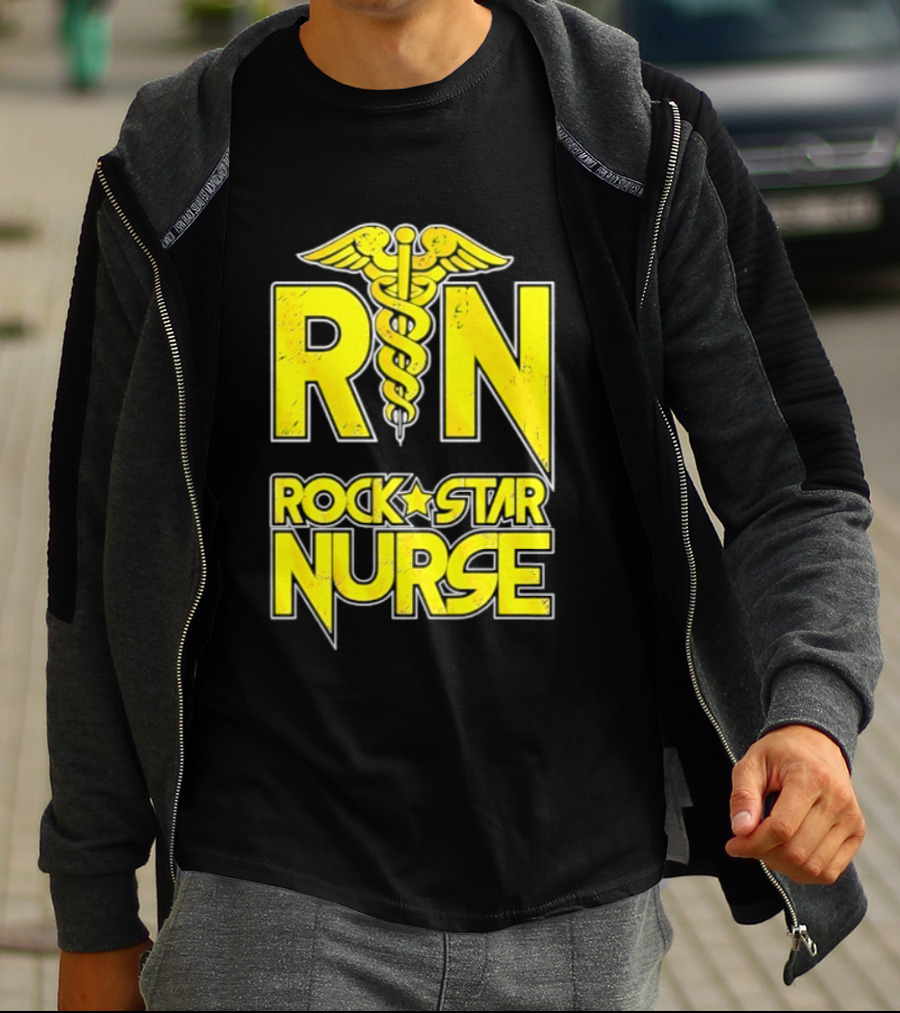RN Rock Star Nurse Medical Professional Caduceus T-Shirt