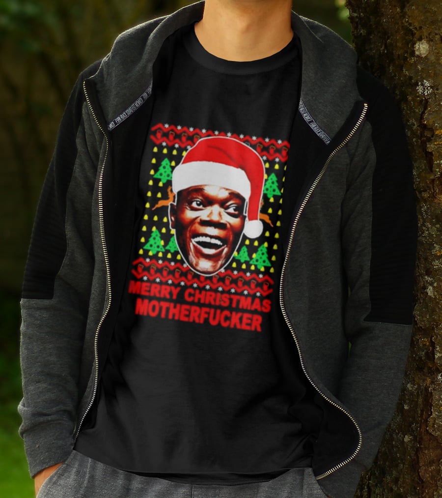 Samuel L Jackson Santa Hat Christmas Humor T-Shirt