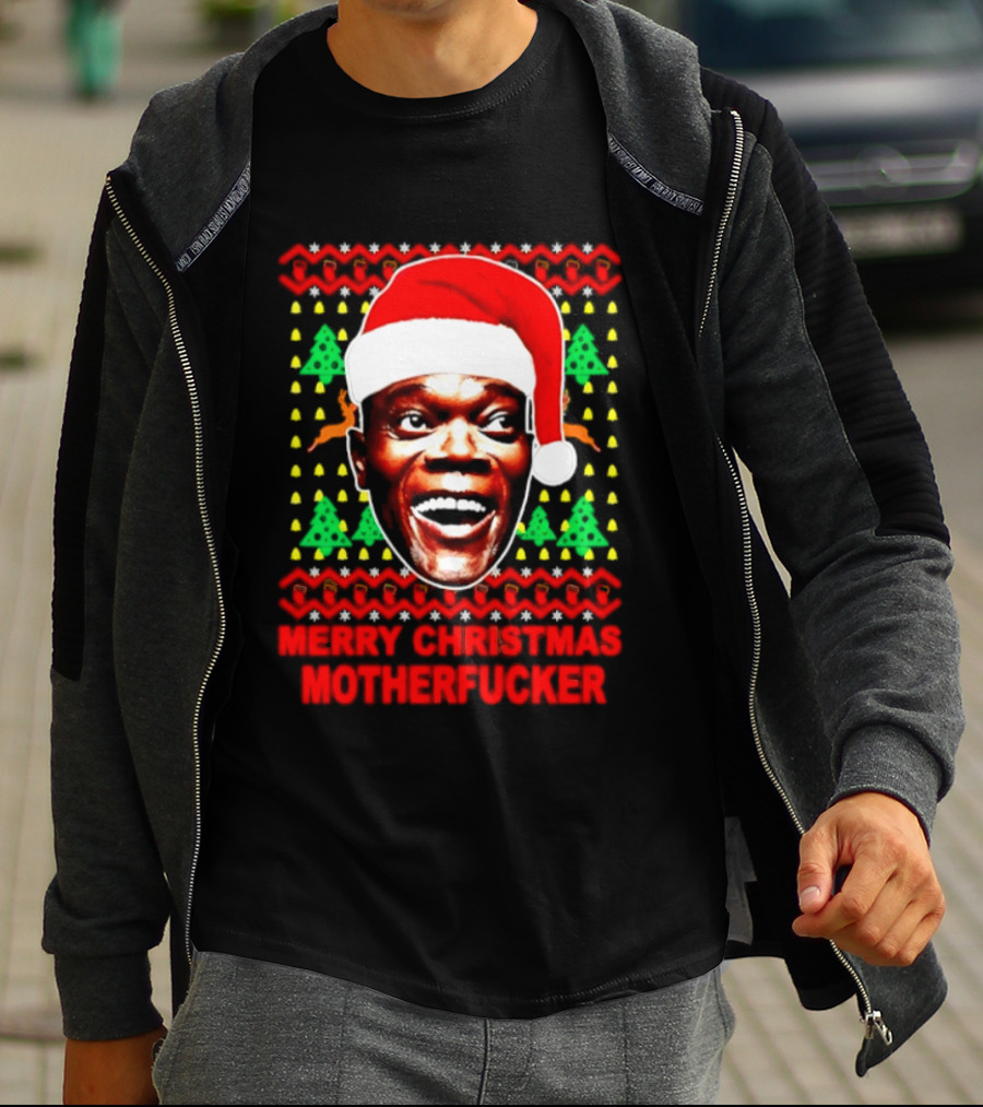 Samuel L Jackson Santa Hat Christmas Humor T-Shirt