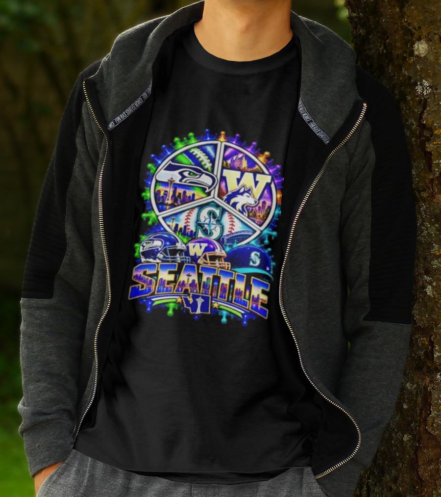 Seattle Seahawks Washington Huskies Mariners Skyline Sports Team Collection T-Shirt
