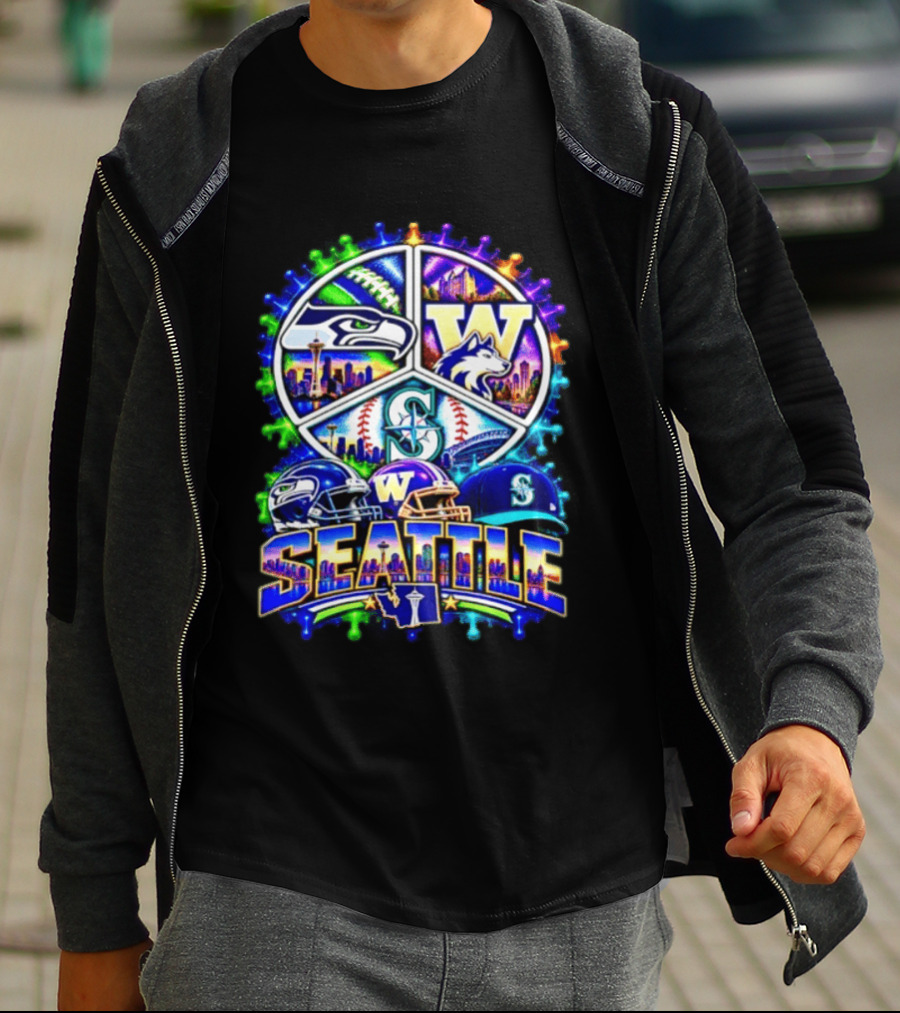 Seattle Seahawks Washington Huskies Mariners Skyline Sports Team Collection T-Shirt