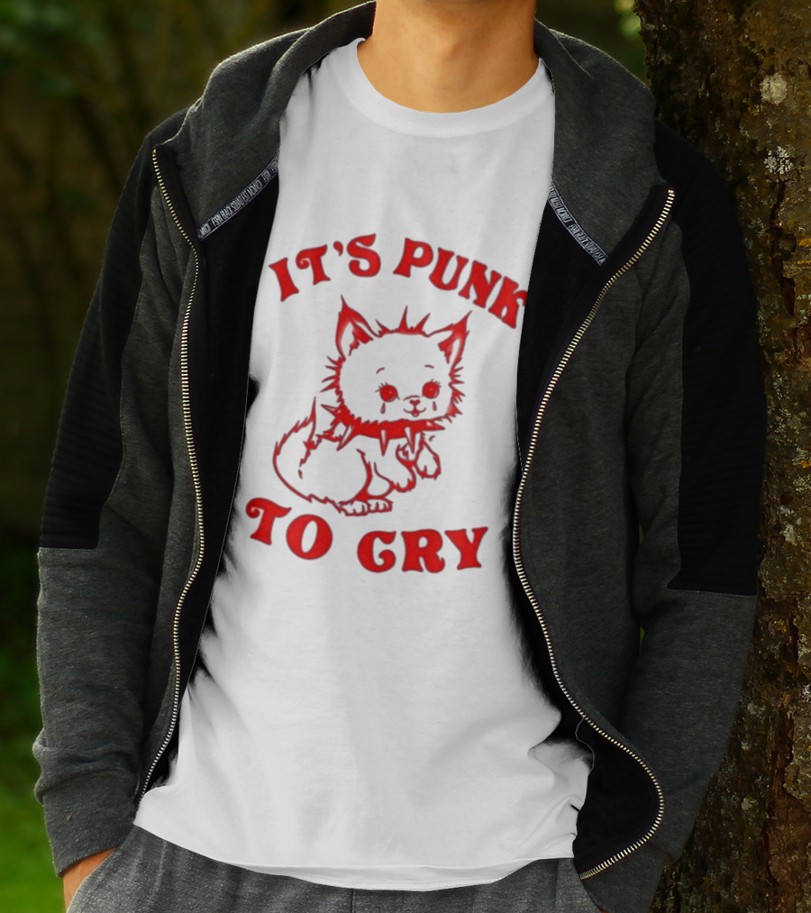 It's Punk To Cry Cat Spiked Collar T-Shirt