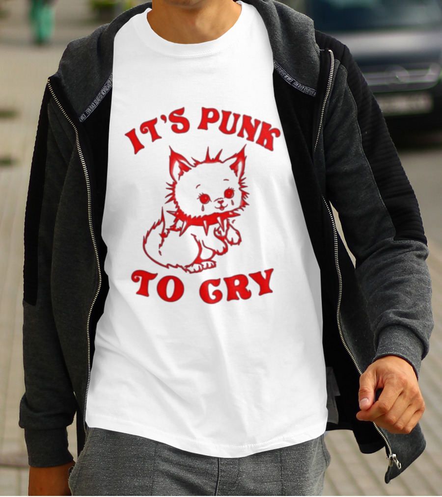 It's Punk To Cry Cat Spiked Collar T-Shirt