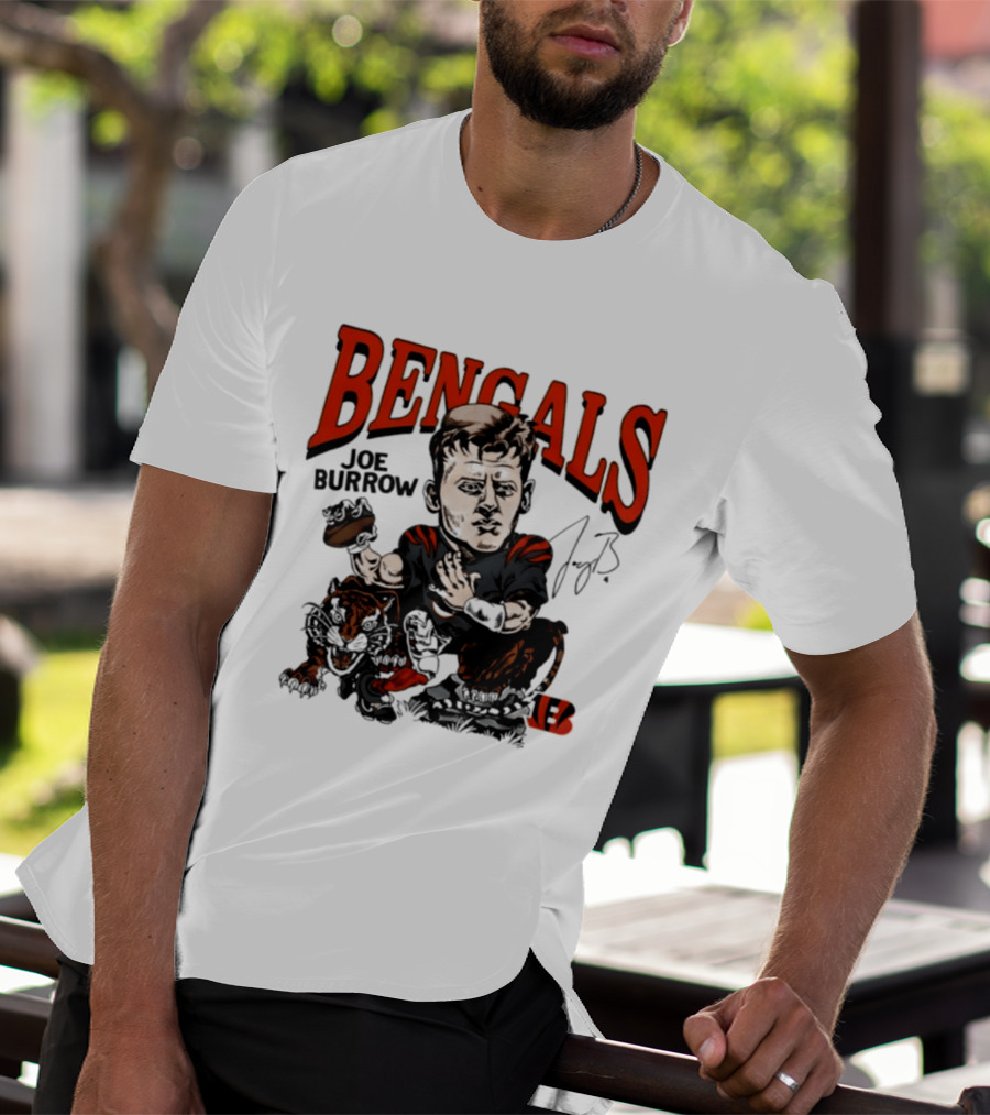 Cincinnati Bengals Joe Burrow Caricature NFL Player T-Shirt