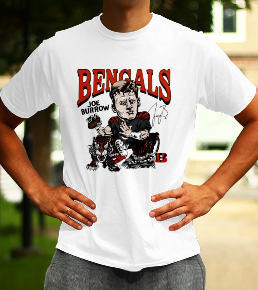 Cincinnati Bengals Joe Burrow Caricature NFL Player T-Shirt