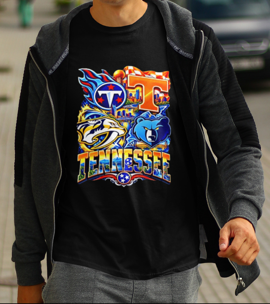 Tennessee Titans Nashville Predators Memphis Grizzlies Volunteers Sports Emblems T-Shirt