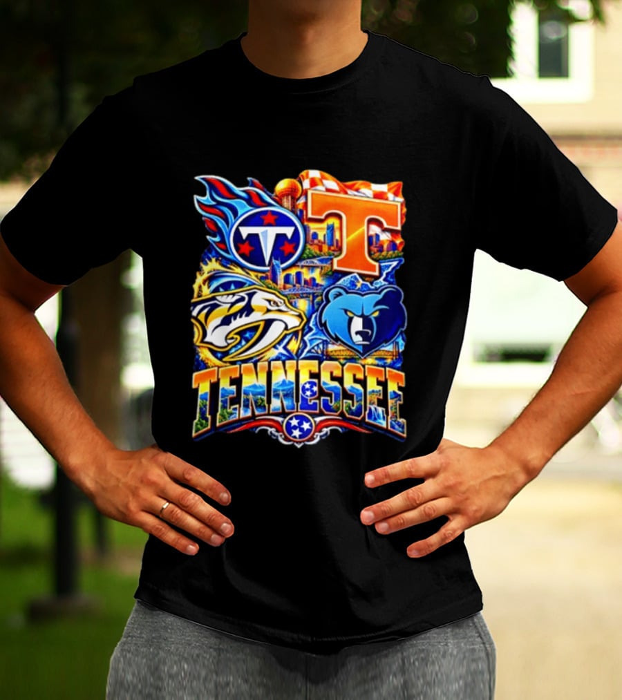 Tennessee Titans Nashville Predators Memphis Grizzlies Volunteers Sports Emblems T-Shirt