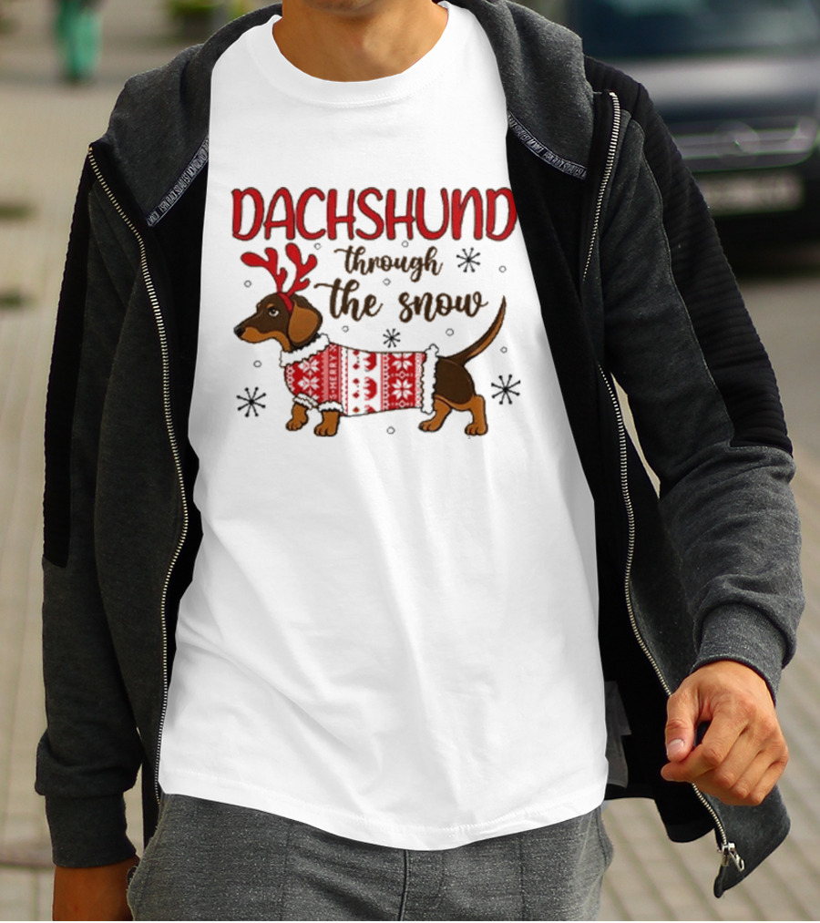Dachshund Through The Snow Christmas Sweater Reindeer Antlers T-Shirt