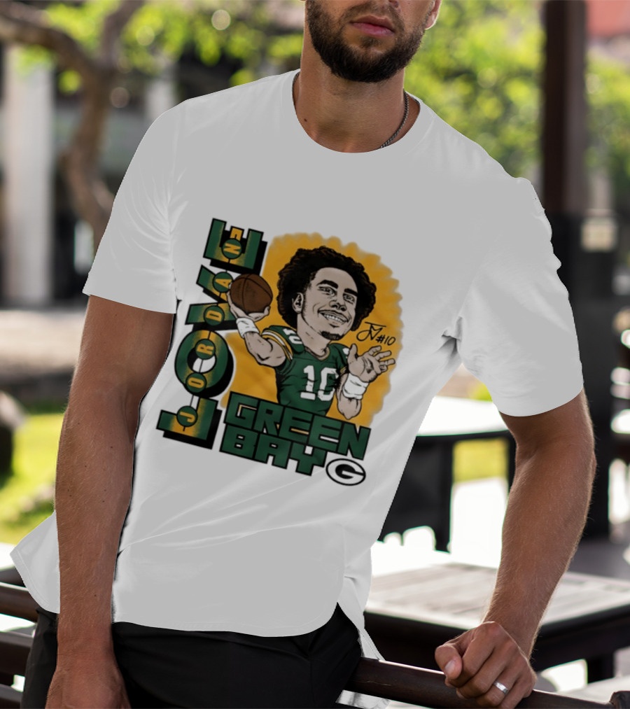 Green Bay Packers Jordan Love Caricature Player Number 10 Football T-Shirt