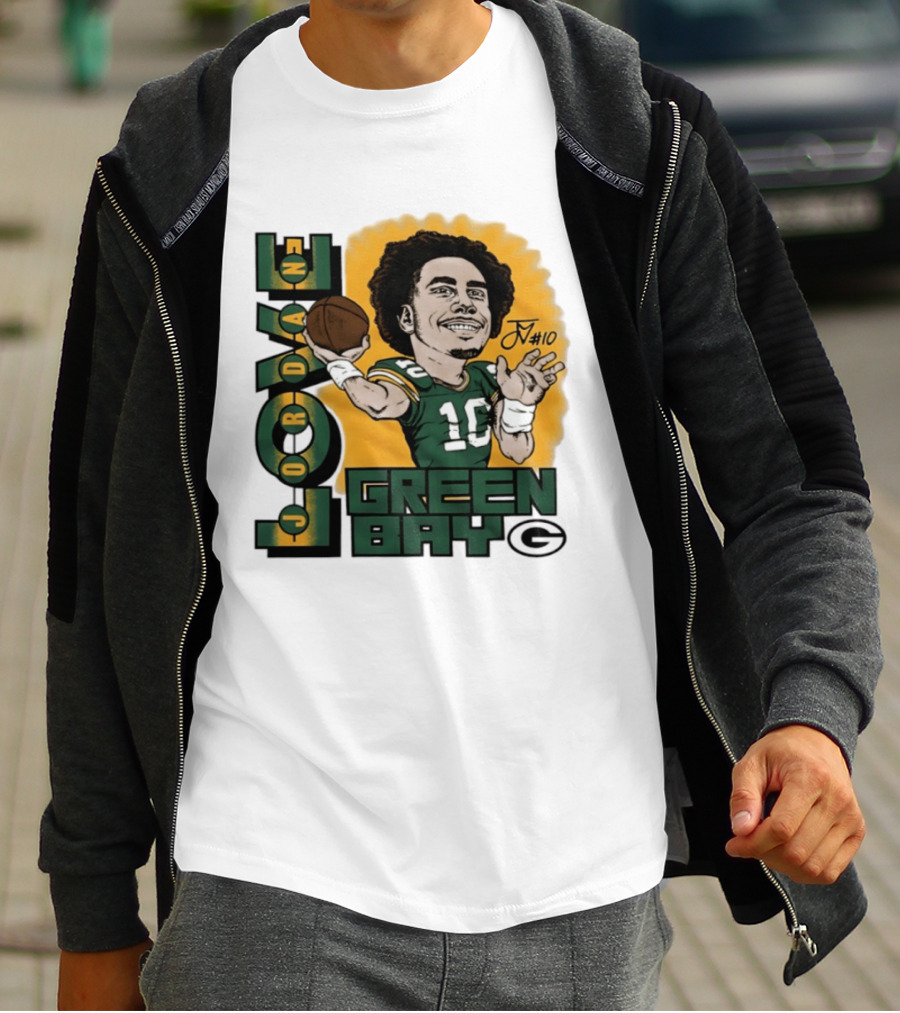 Green Bay Packers Jordan Love Caricature Player Number 10 Football T-Shirt