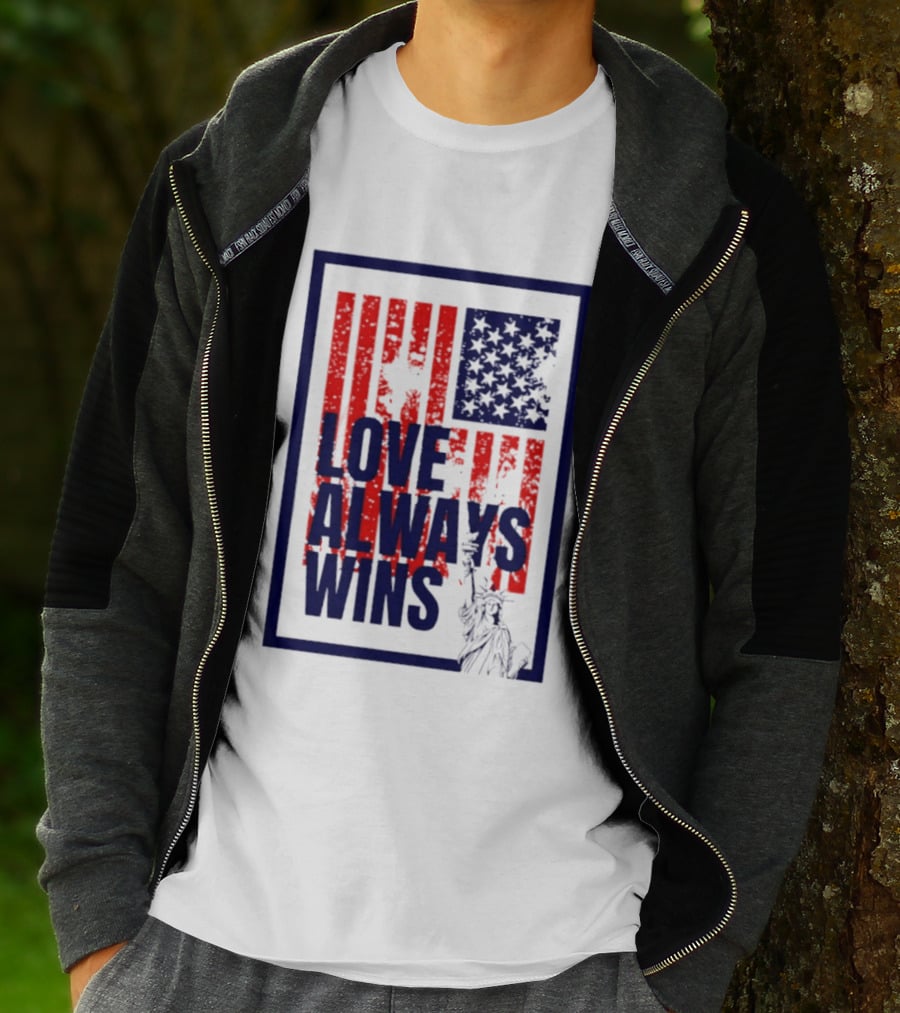 Love Always Wins American Flag Statue Of Liberty T-Shirt