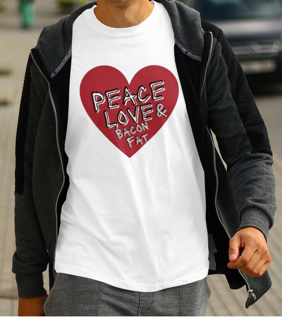 Peace Love And Bacon Fat Heart Shape Red T-Shirt