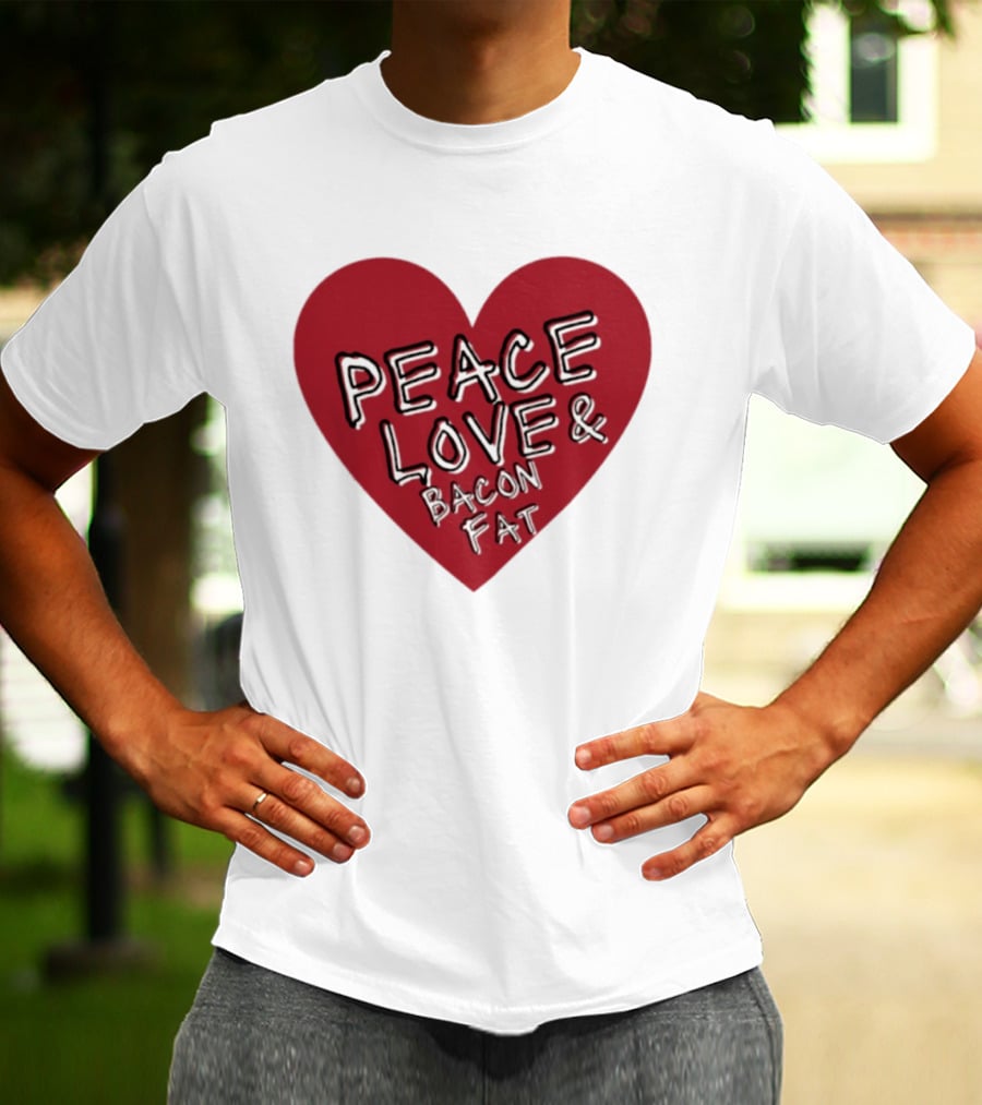 Peace Love And Bacon Fat Heart Shape Red T-Shirt
