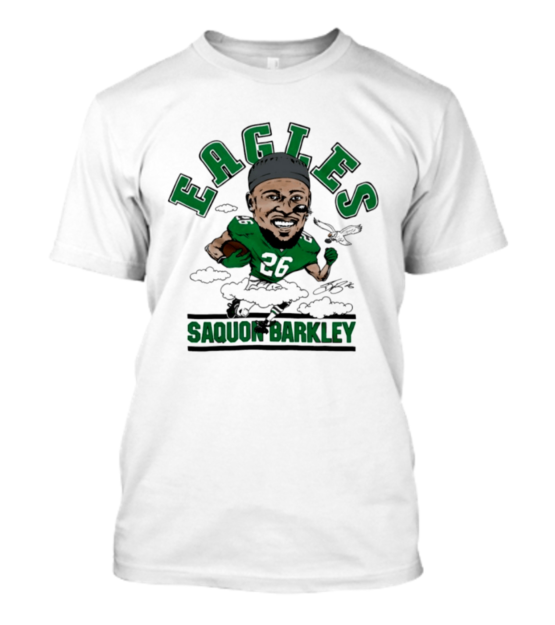 Eagles Saquon Barkley 26 Caricature Player Running Clouds T-Shirt