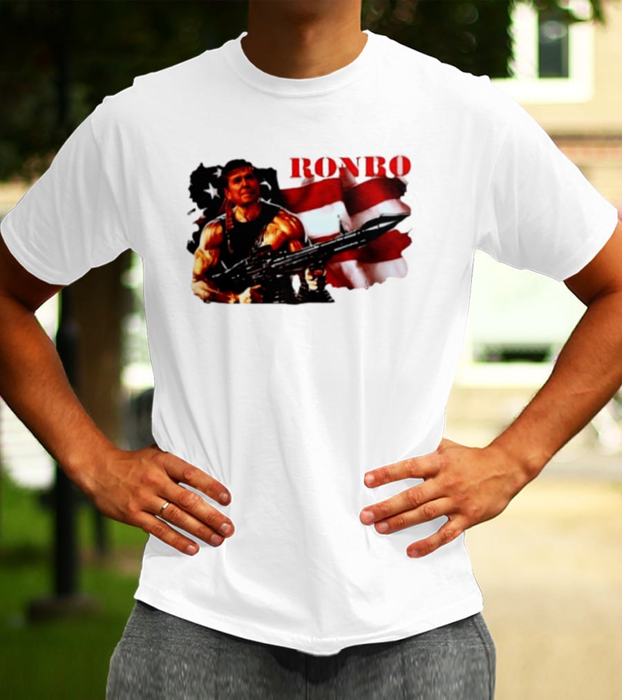 Ronbo Ronald Reagan Rambo With American Flag 80s President T-Shirt
