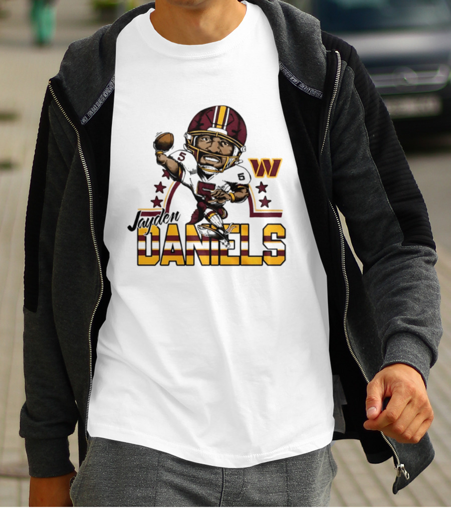 Washington Commanders Jayden Daniels Player Caricature Football NFL T-Shirt