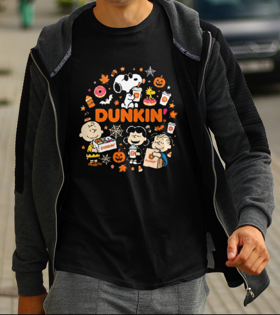 Dunkin Peanuts Characters Autumn Pumpkins Donuts Coffee Fall Vibes T-Shirt