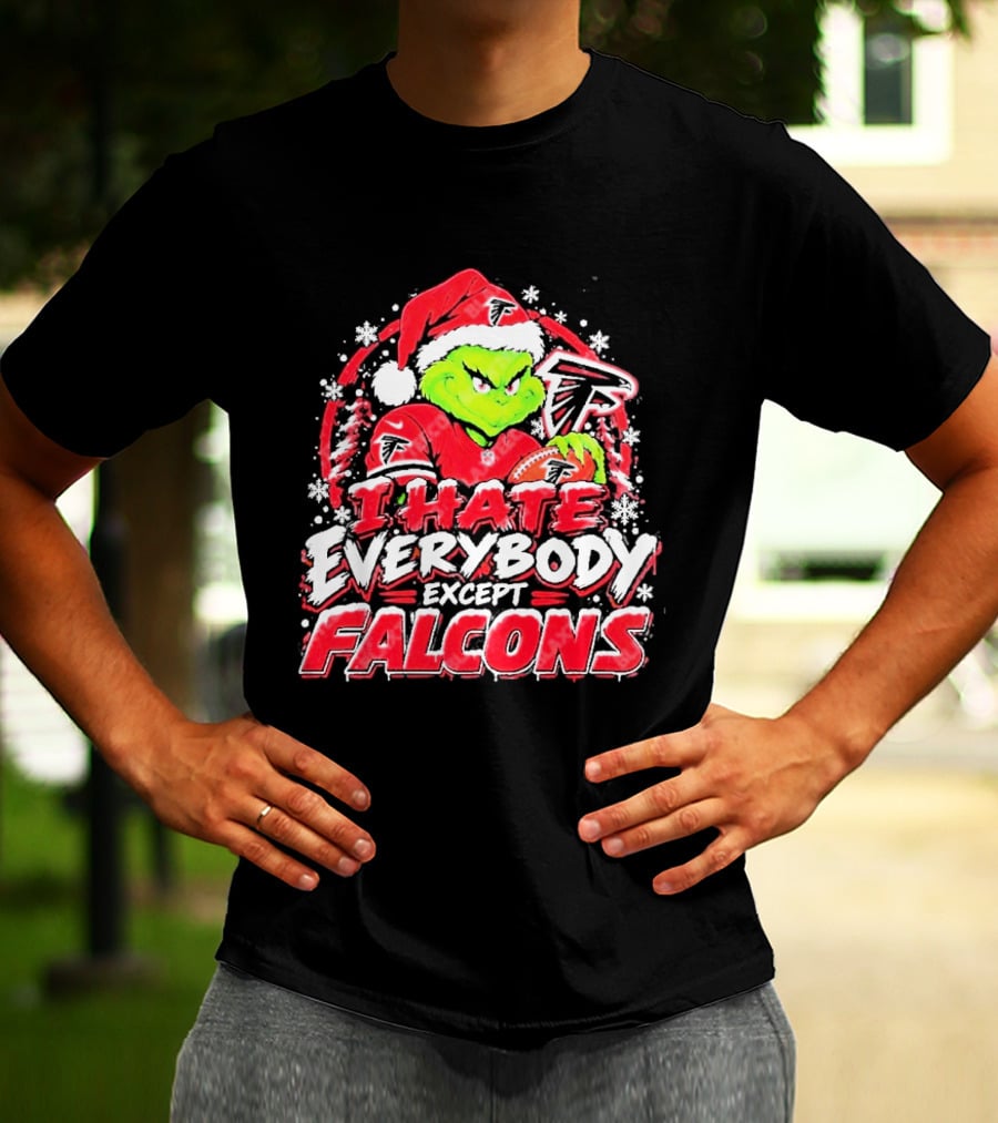 Atlanta Falcons Grinch I Hate Everybody Except Falcons Fans Christmas Holiday T-Shirt