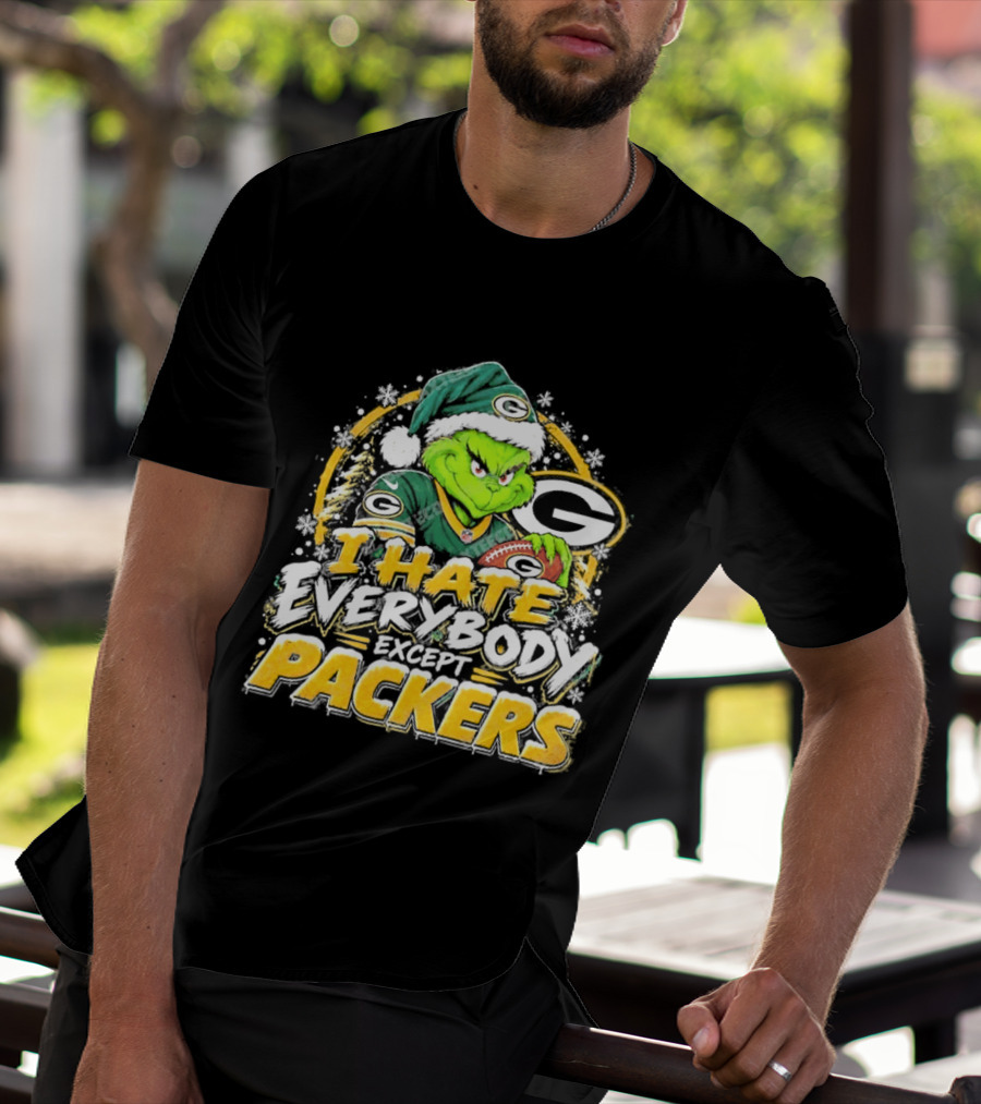 Green Bay Packers Grinch I Hate Everybody Except Packers Fans Christmas Holiday T-Shirt