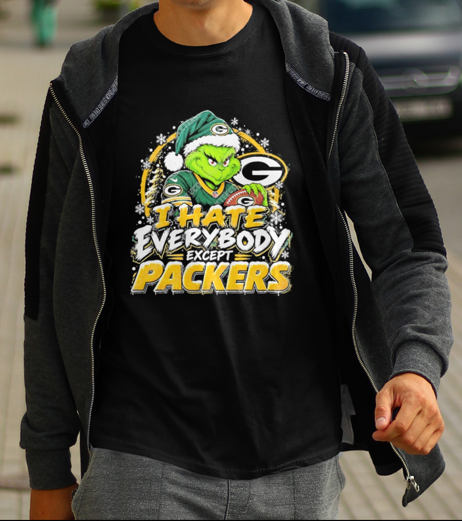 Green Bay Packers Grinch I Hate Everybody Except Packers Fans Christmas Holiday T-Shirt