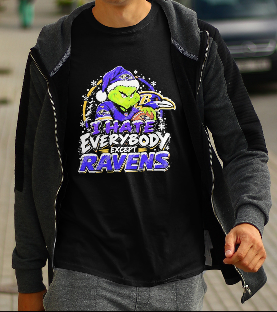 Baltimore Ravens Grinch I Hate Everybody Except Ravens Fans Christmas Holiday T-Shirt