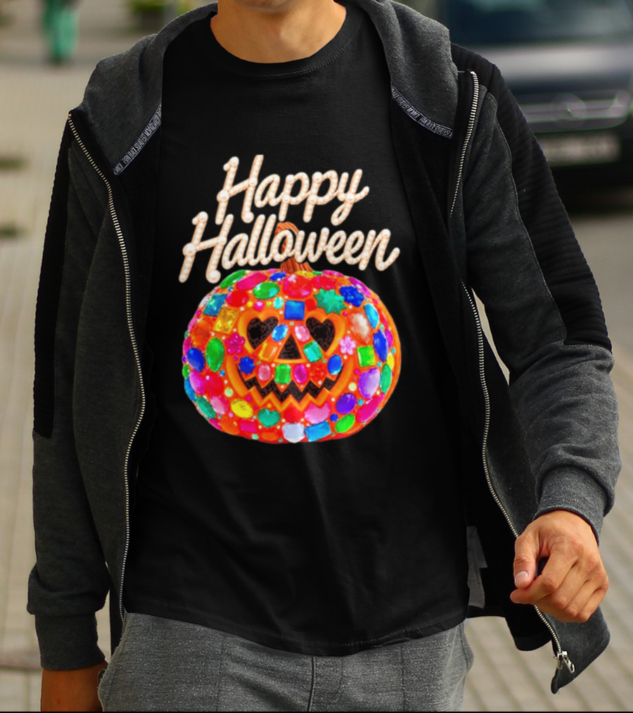 Happy Halloween Colorful Candy Gem Pumpkin Mask T-Shirt