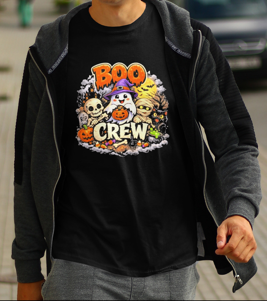 Boo Crew Ghost Halloween Skeleton Mummy Black Cat Pumpkin T-Shirt