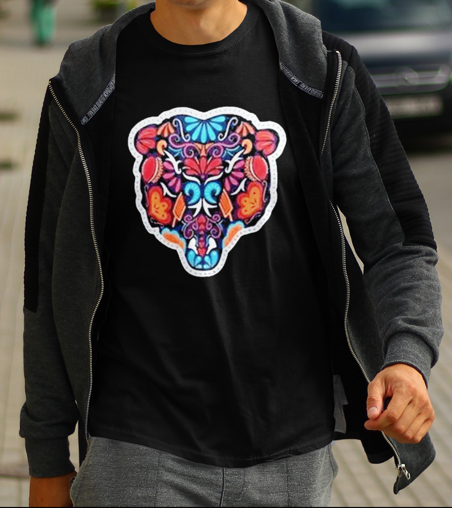 Chicago Bears 2026 Latino Heritage Month Los Bears Vibrant Floral Bear Head T-Shirt