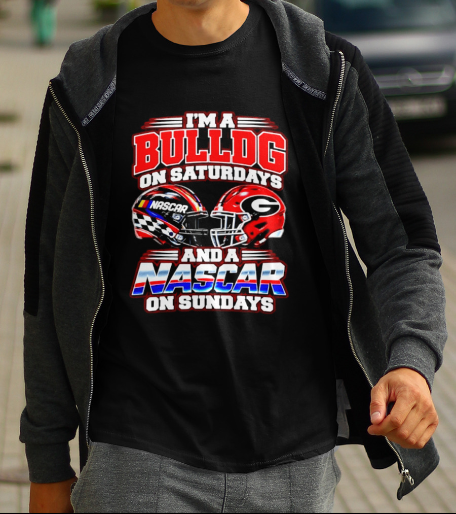 I'm A Bulldog On Saturdays And A NASCAR On Sundays Helmet T-Shirt