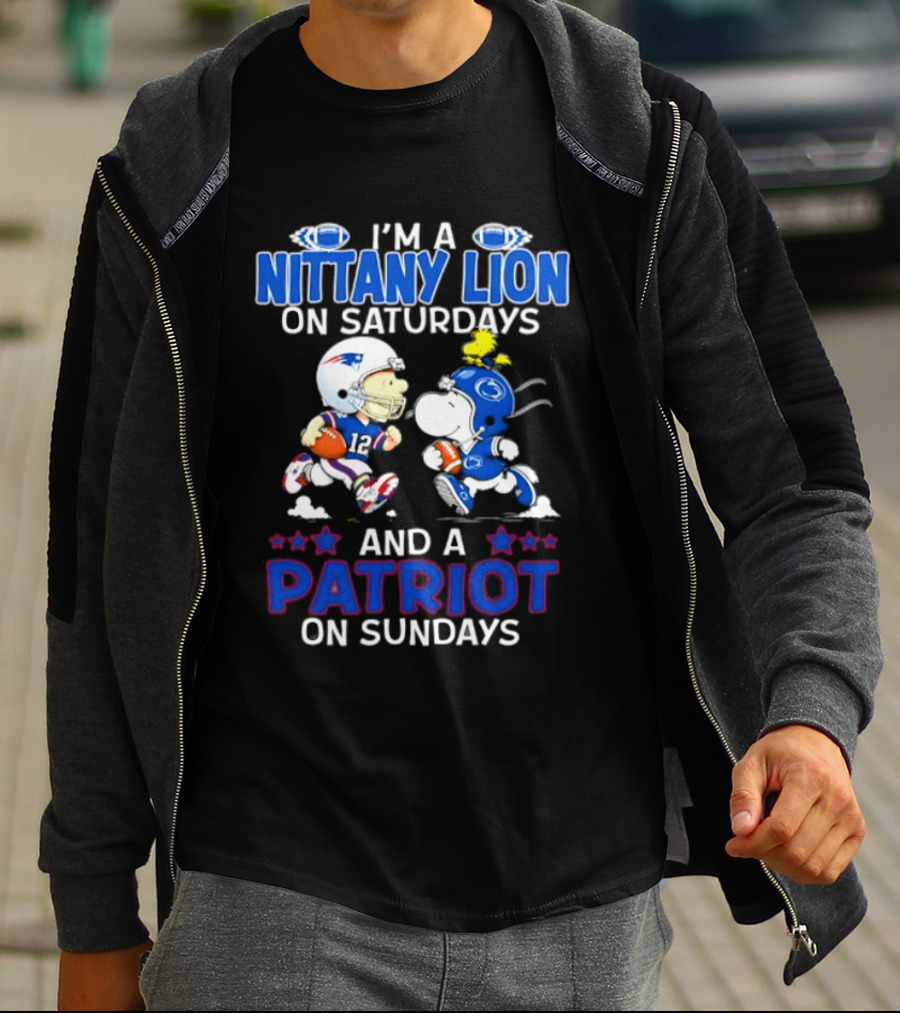 I'm A Nittany Lion On Saturdays And A Patriot On Sundays Football Peanuts Character Collaboration T-Shirt