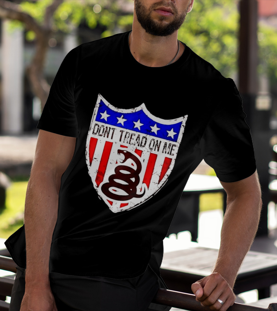 Dont Tread On Me American Flag Shield Gadsden Snake T-Shirt